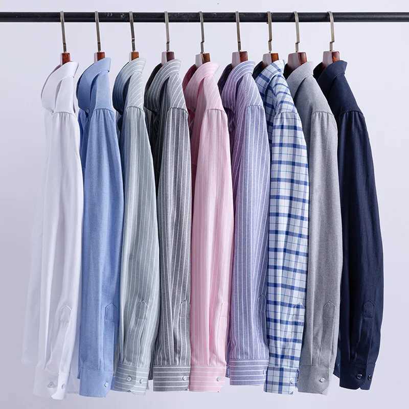 100% Cotton Oxford Mens Shirts Long Sleeves Plaid Soft Regular Fit Formal Dress Shirt Pocket Social Blouse Male Clothes S-7XL Z250818