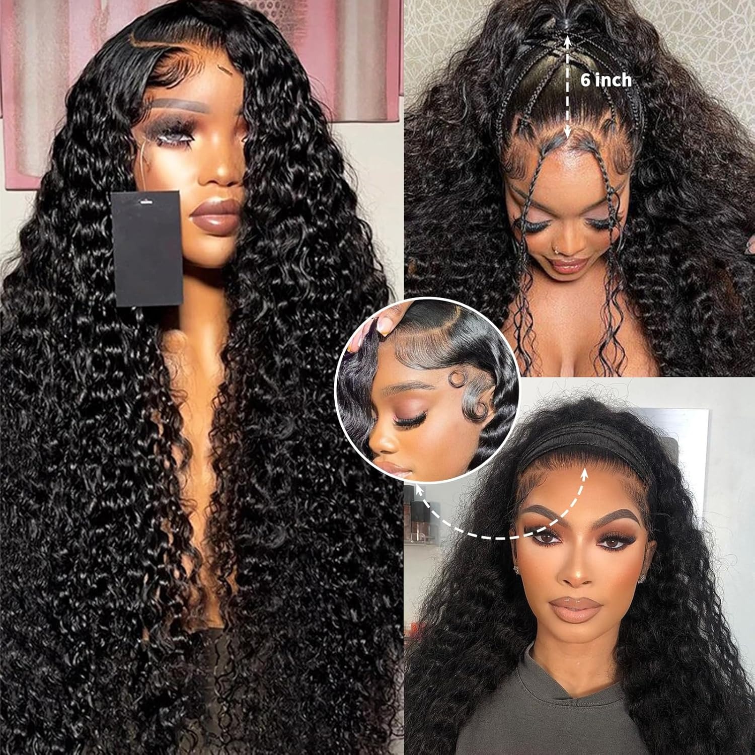 13x4 HD Transparent Lace Frontal Curly Wigs for Women Deep Wave Lace Front Wigs Human Hair 180% Density Glueless Wigs Human Hair Pre Plucked with Baby
