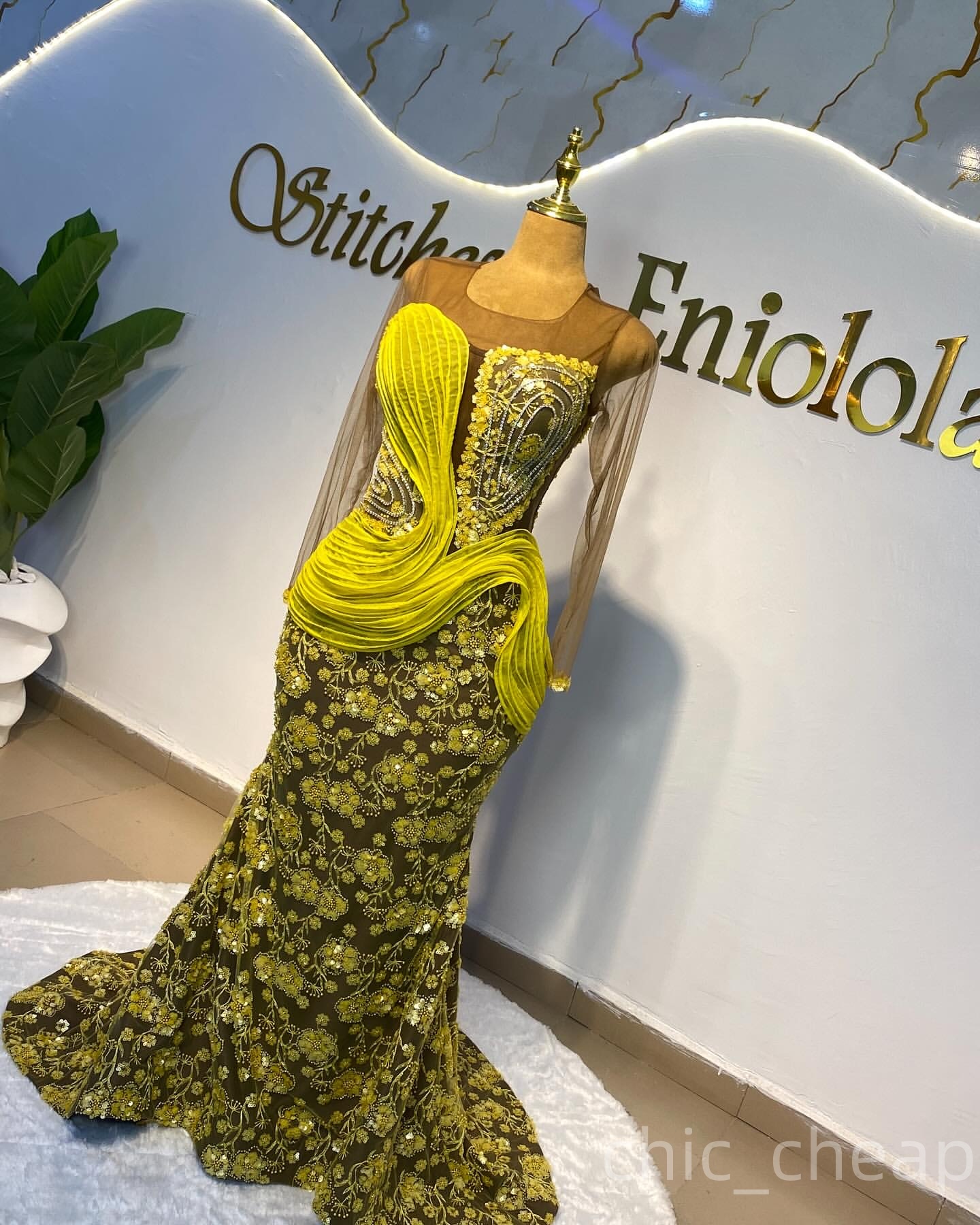 Aso Ebi Yellow Mermaid Prom Dresses 2025 Illusion Lace Detachable Train Evening Formal Party Second Birthday Engagement Gowns Plus Size Dress For Spec