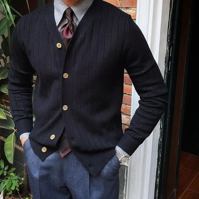 Autumn Winter Mens Business Casual V Neck Cardigan Solid Color Knit Sweatercoat Male Slim Fit Long Sleeve Knitted Sweater Tops 250813