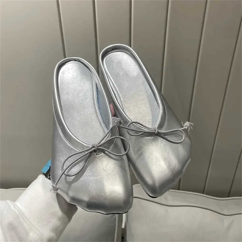 New Summer Cool Protruding Toes Mules Flats Chic Slip on Comfy Walking FAshion Leather Toe Shoes Women High Quality M250818