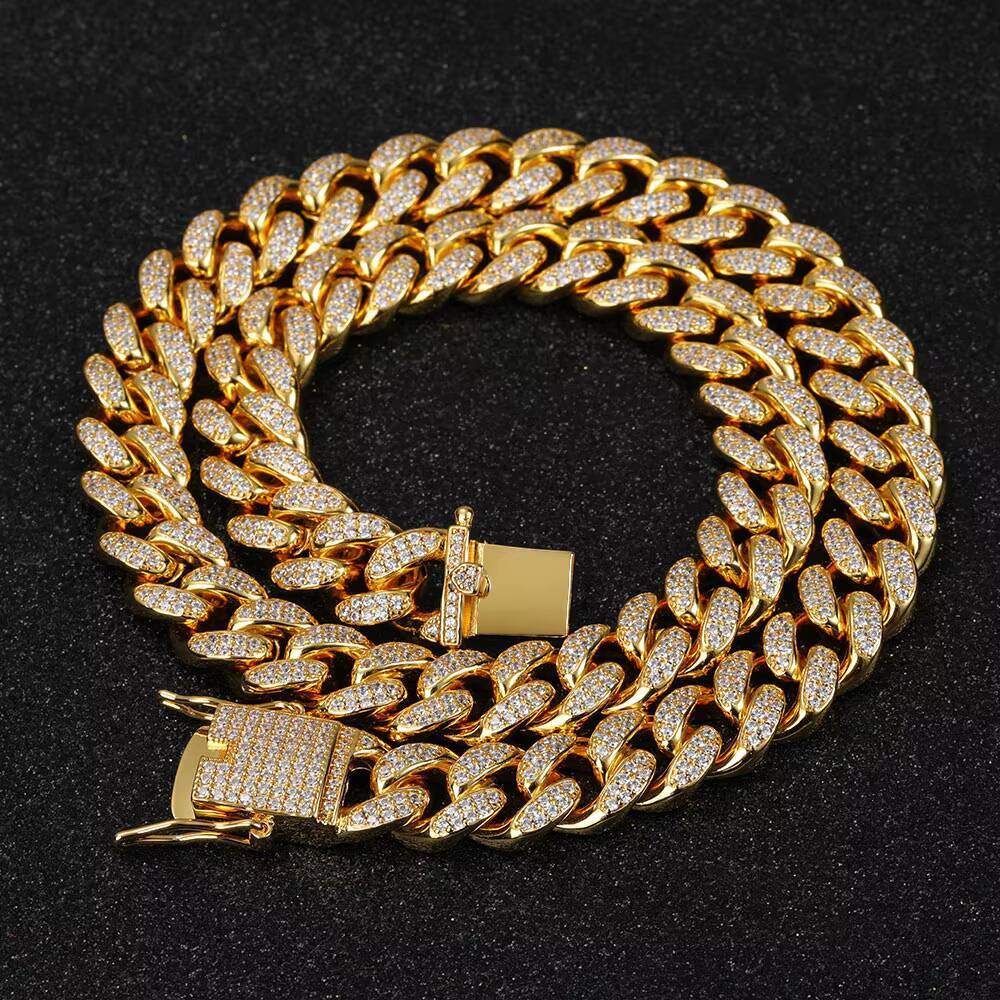 12mm Hip Hop Diamond Necklace Jewelry Miami Cuban Chain Iced Out Chain 18K Gold Plated Necklace