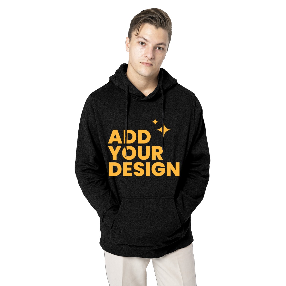 DHgatepod Men's Fleece-Lined Hoodie - 50% Cotton 50% Polyester Winter Pullover with Adjustable Hood & Kangaroo Pocket