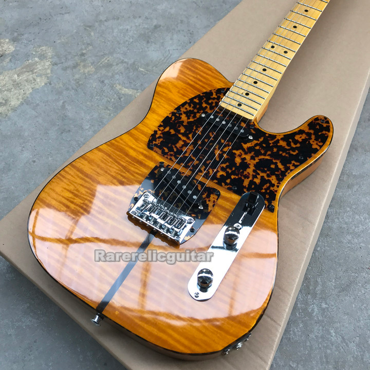 Prince HS AndersonHohner Madcat Mad Cat Amber Yellow Flame Maple Top Electric Guitar Leopard Pickguard, Body Bi