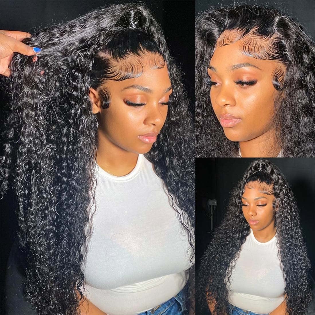 13x4 HD Transparent Lace Frontal Curly Wigs for Women Deep Wave Lace Front Wigs Human Hair 180% Density Glueless Wigs Human Hair Pre Plucked with Baby