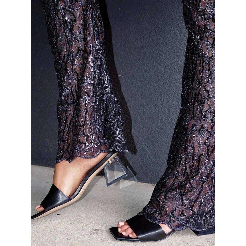 hoodie Sexy Sequin Beading See Through Pants Women Black Thin Slim High Waist Flare Trousers Summer Y2k Street Party Club Pant New jacket