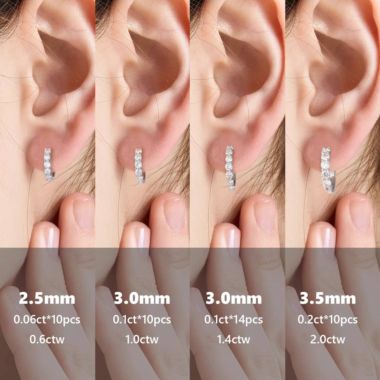 2.0ct 1ct 0.6ct 925 Sterling Silver Sparkle Moissanite Lab Created Diamond 14K Gold Plated Huggies Hoop Earring for Women Men