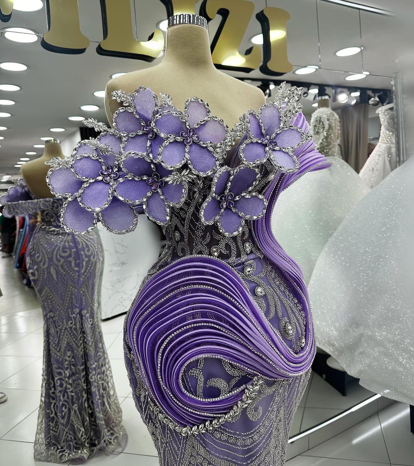 Mermaid Lilac Prom Dresses 2025 Flowers Crystals Lace Stylish Vintage Evening Formal Party Second Birthday Engagement Gowns Plus Size Dress For Specia