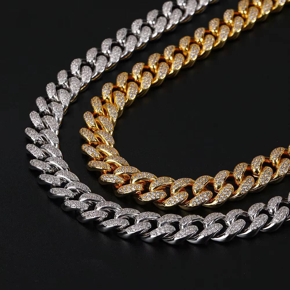 12mm Hip Hop Diamond Necklace Jewelry Miami Cuban Chain Iced Out Chain 18K Gold Plated Necklace