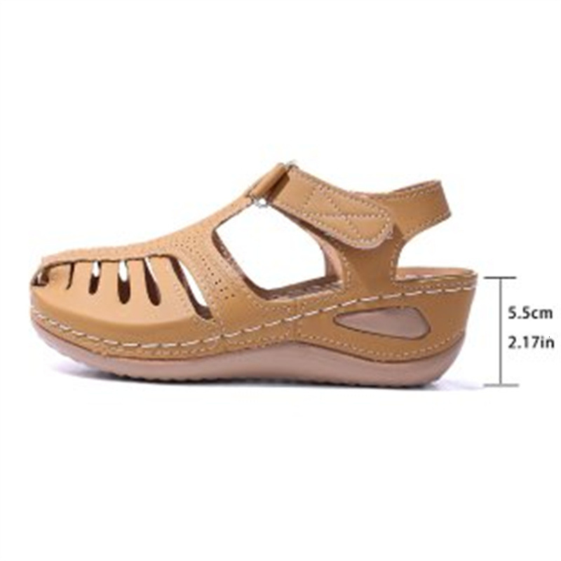 2025 New Large Size Women's Closed Toe Hollow One-Strap Wedge Roman Style Sandals for Women ddmymoon