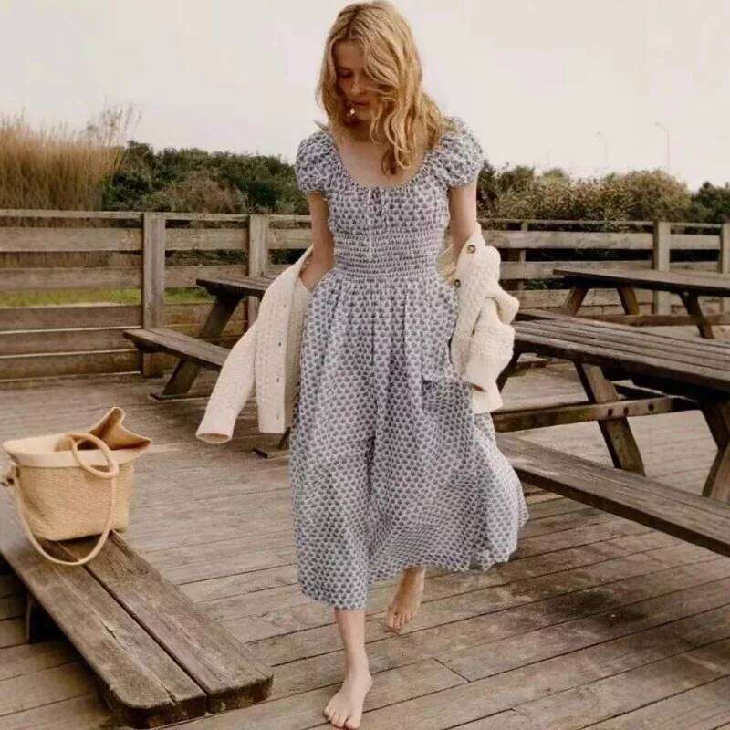 hoodie Women New Spring And Summer Printed Drawstring Tied Elastic Waist Round Neck Puff Sleeve Dress jacket