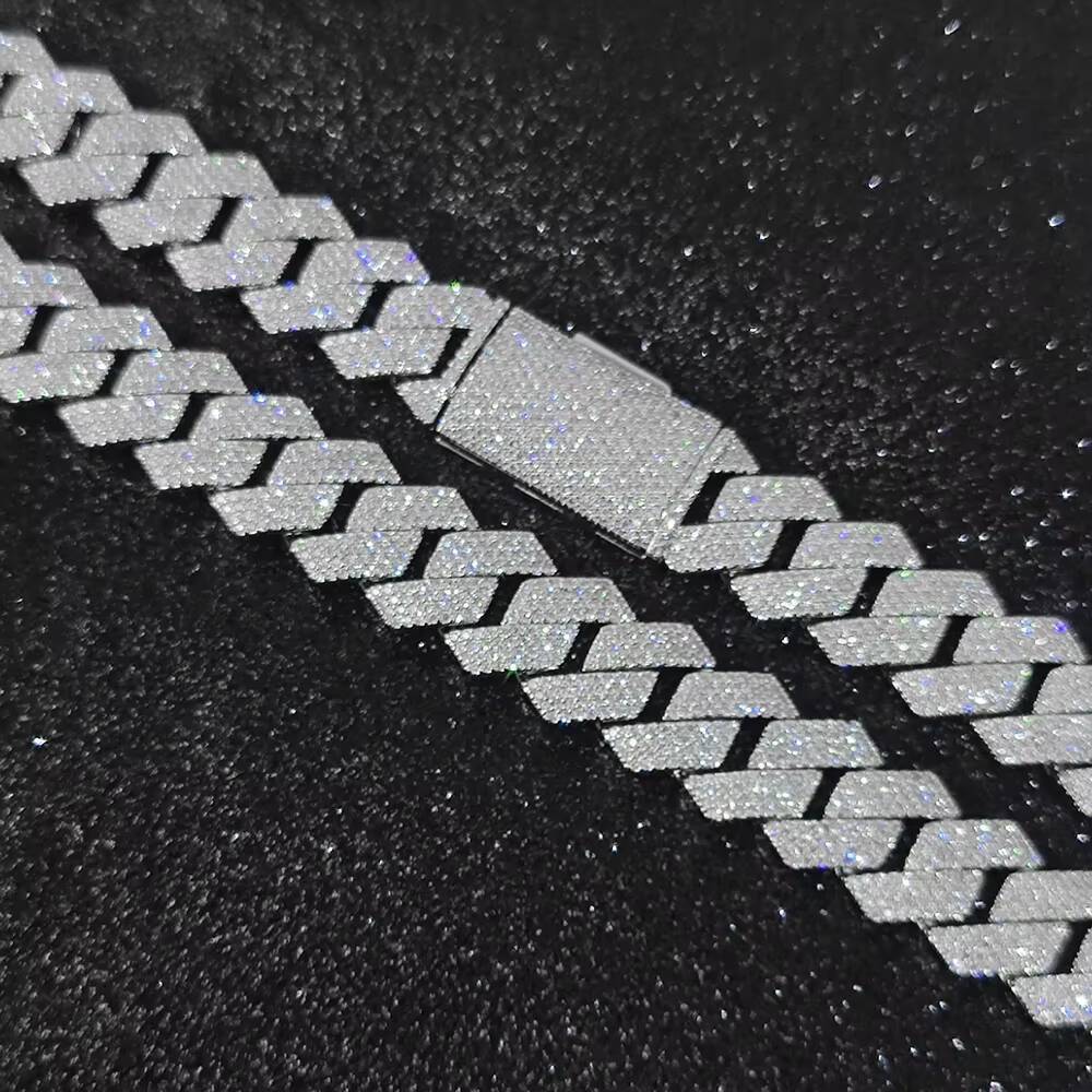 Hip Hop Jewelry 15mm 4 Rows Iced Out CZ Stone Prong Cuban Chain Necklace White Gold Prong Miami Cuban Link Chain for Men