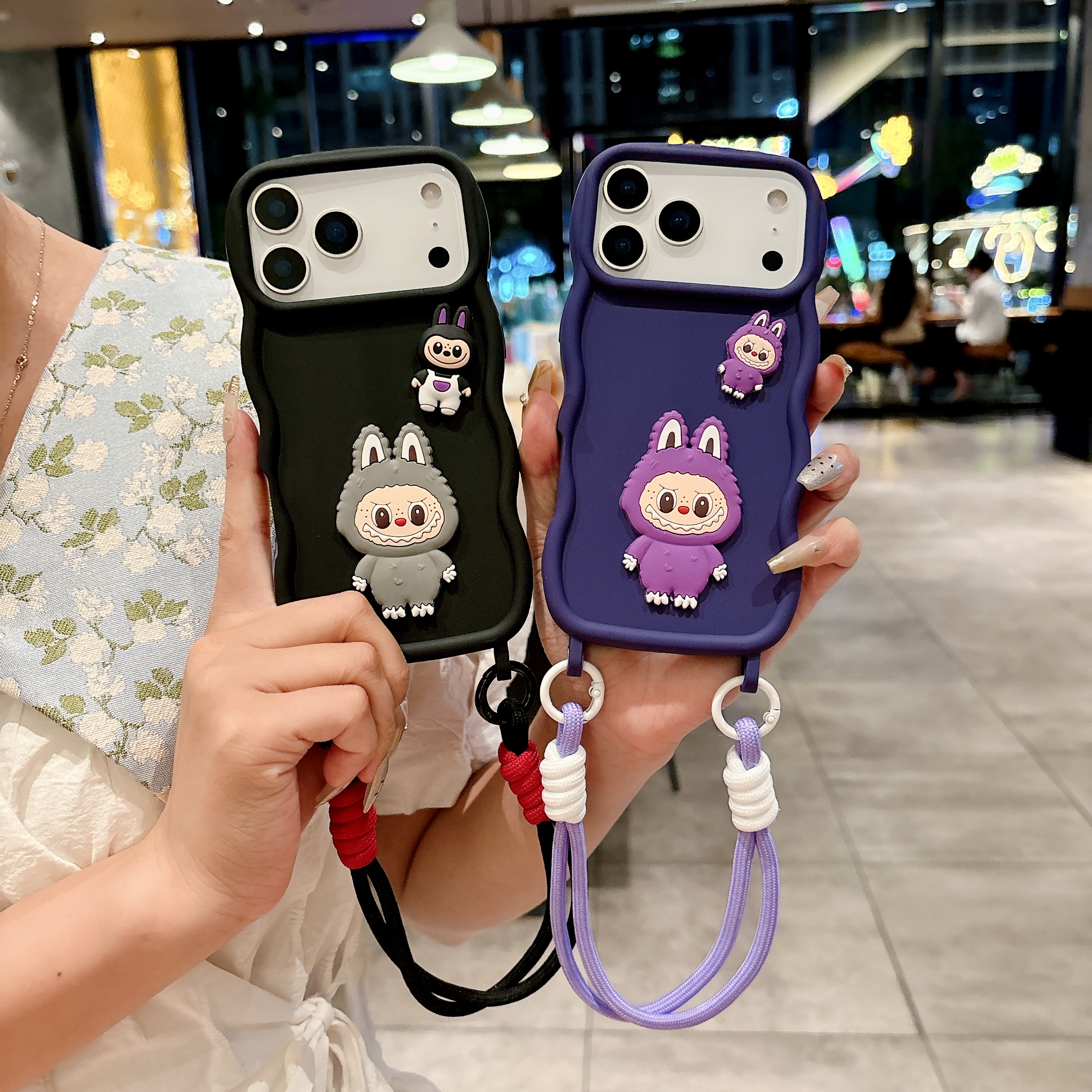 3D Labubu Doll Soft TPU Cases For Iphone 17 Air 16 15 14 Pro Max 13 Samsung S25 Ultra S24 Luxury Fashion Cute Lovely Cartoon Wave Phone Back Skin Cove