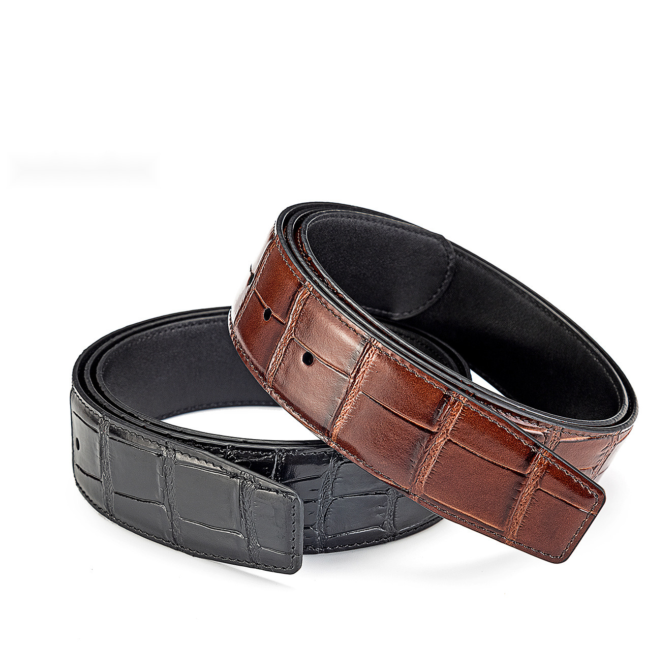 Round head replacement with double-sided cowhide crocodile pattern men's genuine leather belt buckle 3.8 waist belt