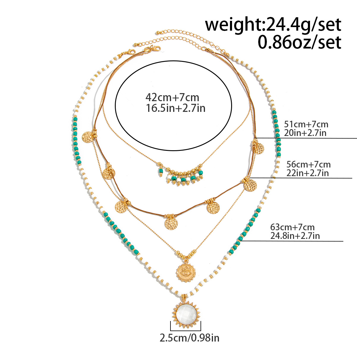2025 Boho Rice Bead Choker Necklace Matte Copper Chain Round Pendant European Bohemian Layered Collar Jewelry