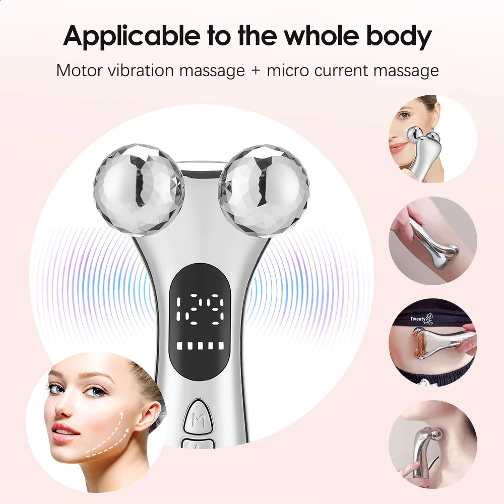 Electric Facial Micro-current Beauty Instrument LED Display Face Roller Massager Skin Tighten Massage Beauty Devices 250814