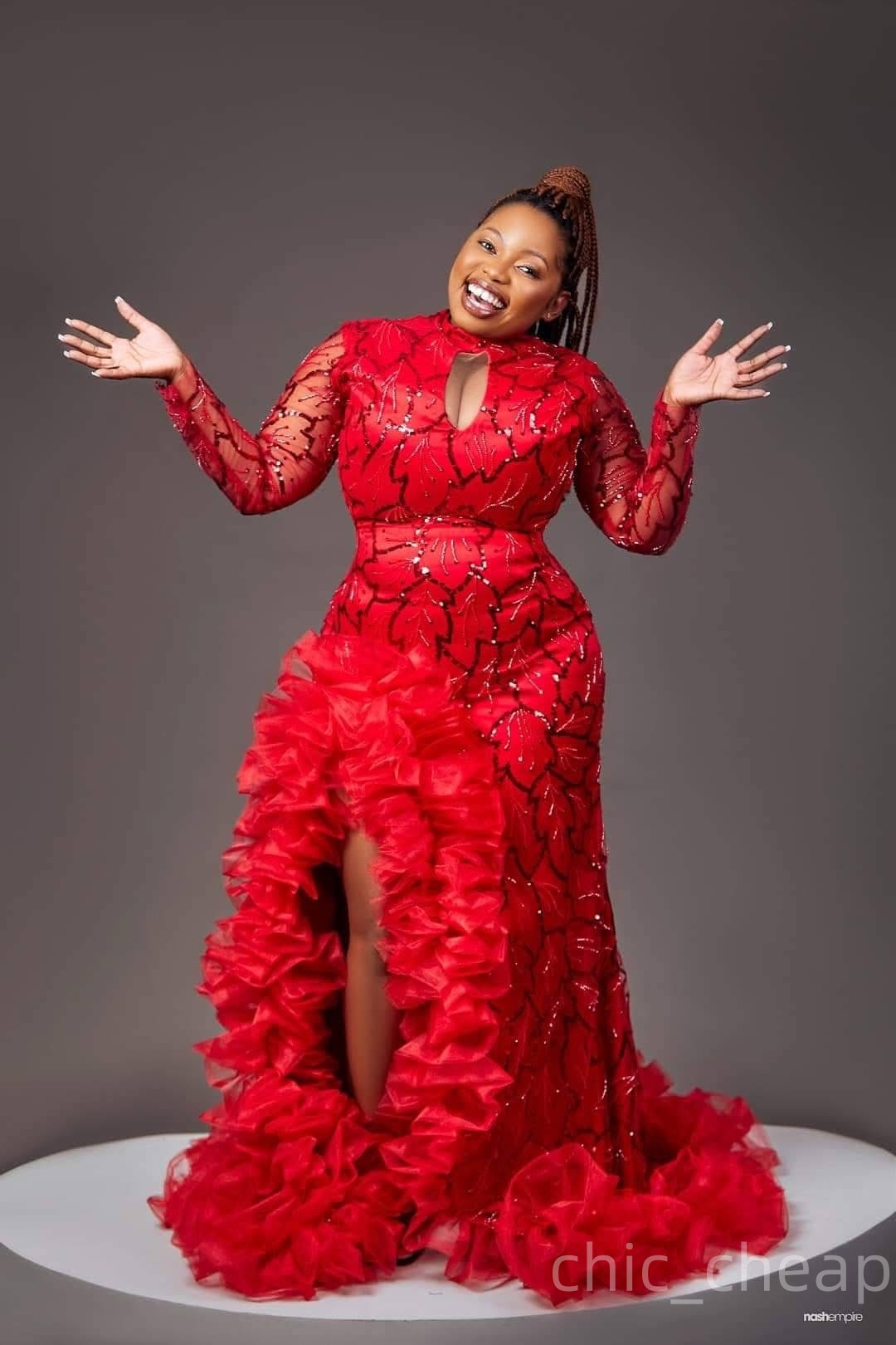 2025 Plus Size Red Mermaid Mother Of Bride Dresses High Split Sequined Full Sleeves Evening Party Mama's Dress Vintage Birthday Wedding Guest Gro
