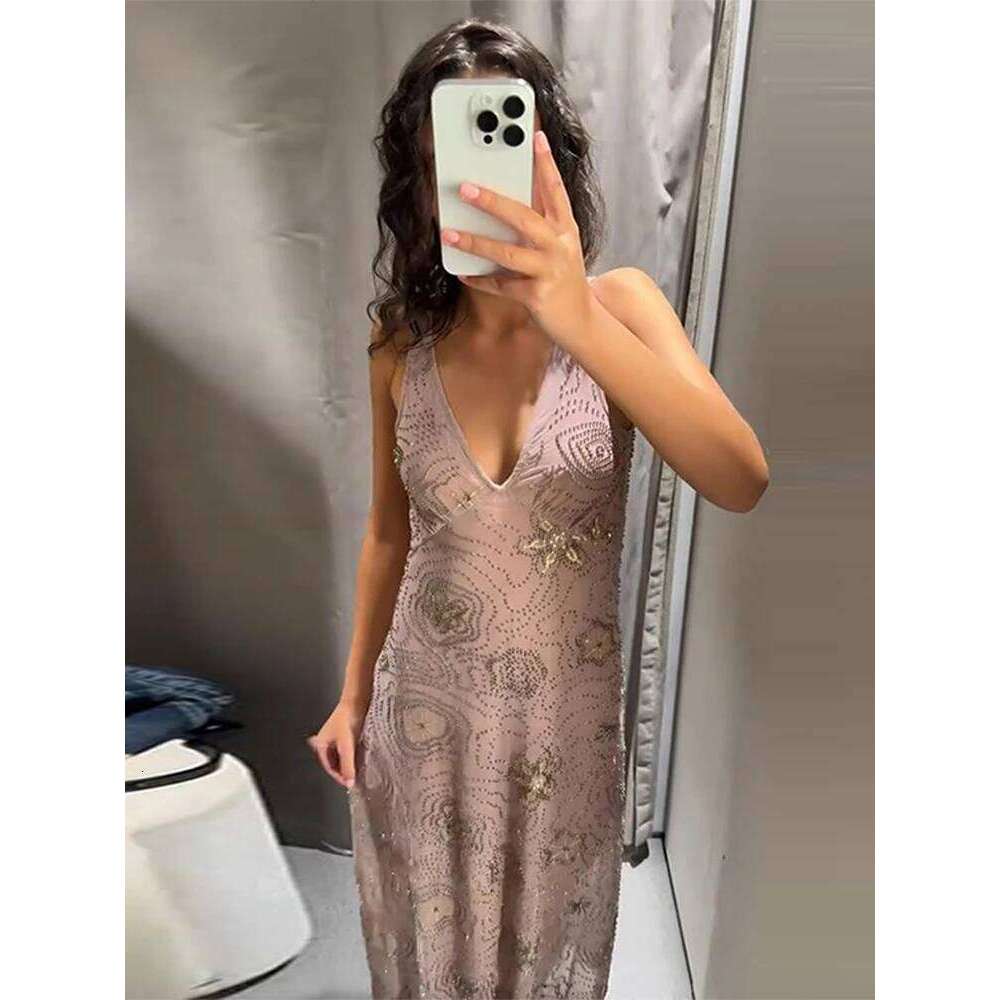 hoodie Snowflake Sequins Bead Ruffles Dress Women Sleeveless Backless Pleated Dia Dresses Evening Party Sexy V-Neck Summer Robe jacket