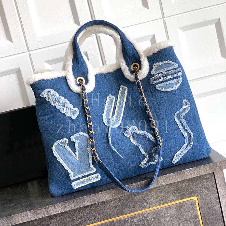 Canvas Denim Designer Tote Bag 40CM Diamond quality beach bag Luxury shopping bag With box C406