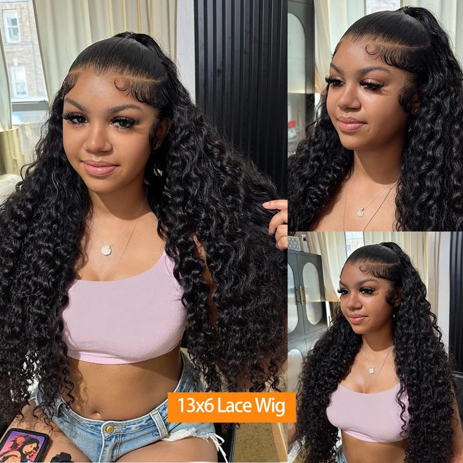 30 Inch Water Wave Lace Front Wigs Human Hair 200% Density Pre Plucked 13x6 HD Transparent Lace Frontal Wigs Human Hair For Women Deep Curly Glueless