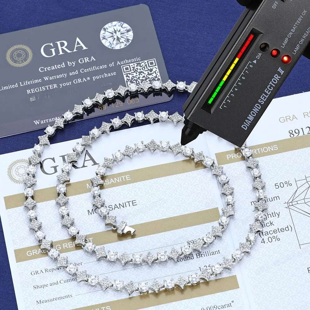 Fine Jewelry D Color VVS1 Round Cut Dia Moissanite Chain Gifts Sterling Sier Star Tennis necklace for Men Women