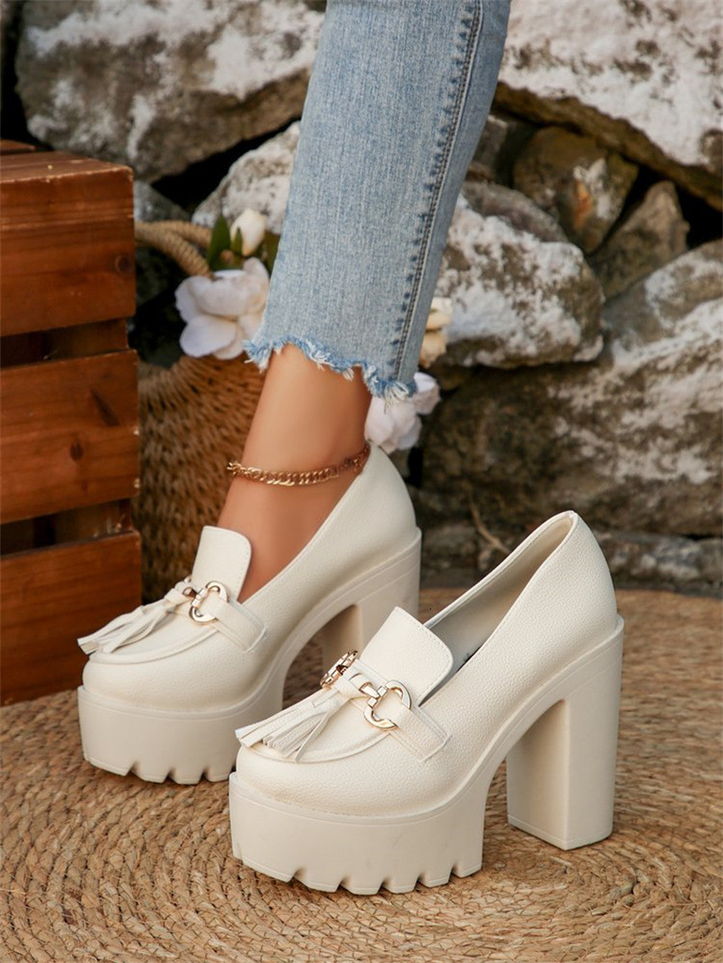 2025 Summer Leather Comfortable Spring Autumn Waterproof Platform Chunky Heel New High Heels Women's Single Shoes Large Size ddmymoon