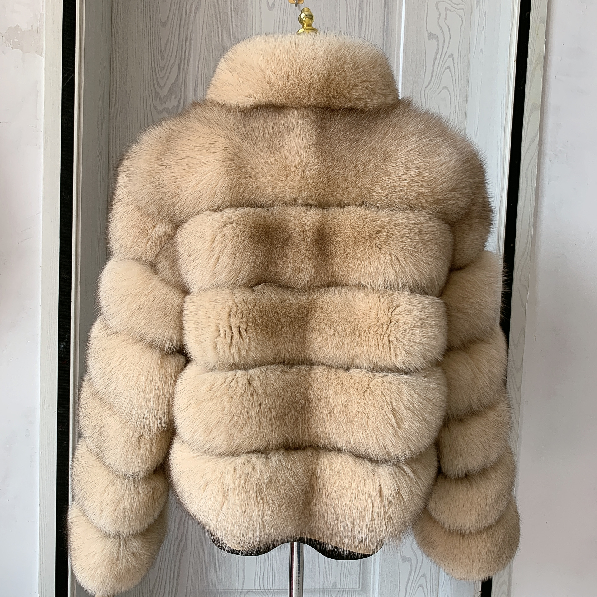 Real fox fur coat with long sleeves and stand collar fluffy women's winter fur jacket warm raccoon fur coat LHXDW