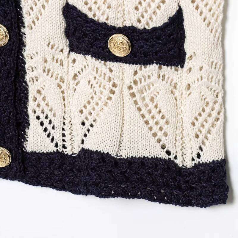 hoodie TRAFZA Woman Jacquard Mesh Knit Round Neck Top Summer Elegant Vest Ladies Sleeveless Knitwear Tops Casual Tank jacket