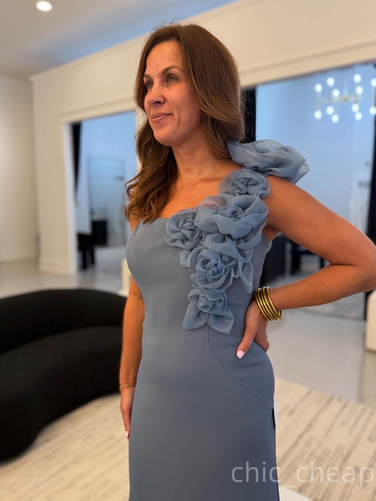 2025 Plus Size Gray Mermaid Mother Of Bride Dresses One Shoulder Flowers Satin Evening Party Mama's Dress Vintage Birthday Wedding Guest Groom Mo