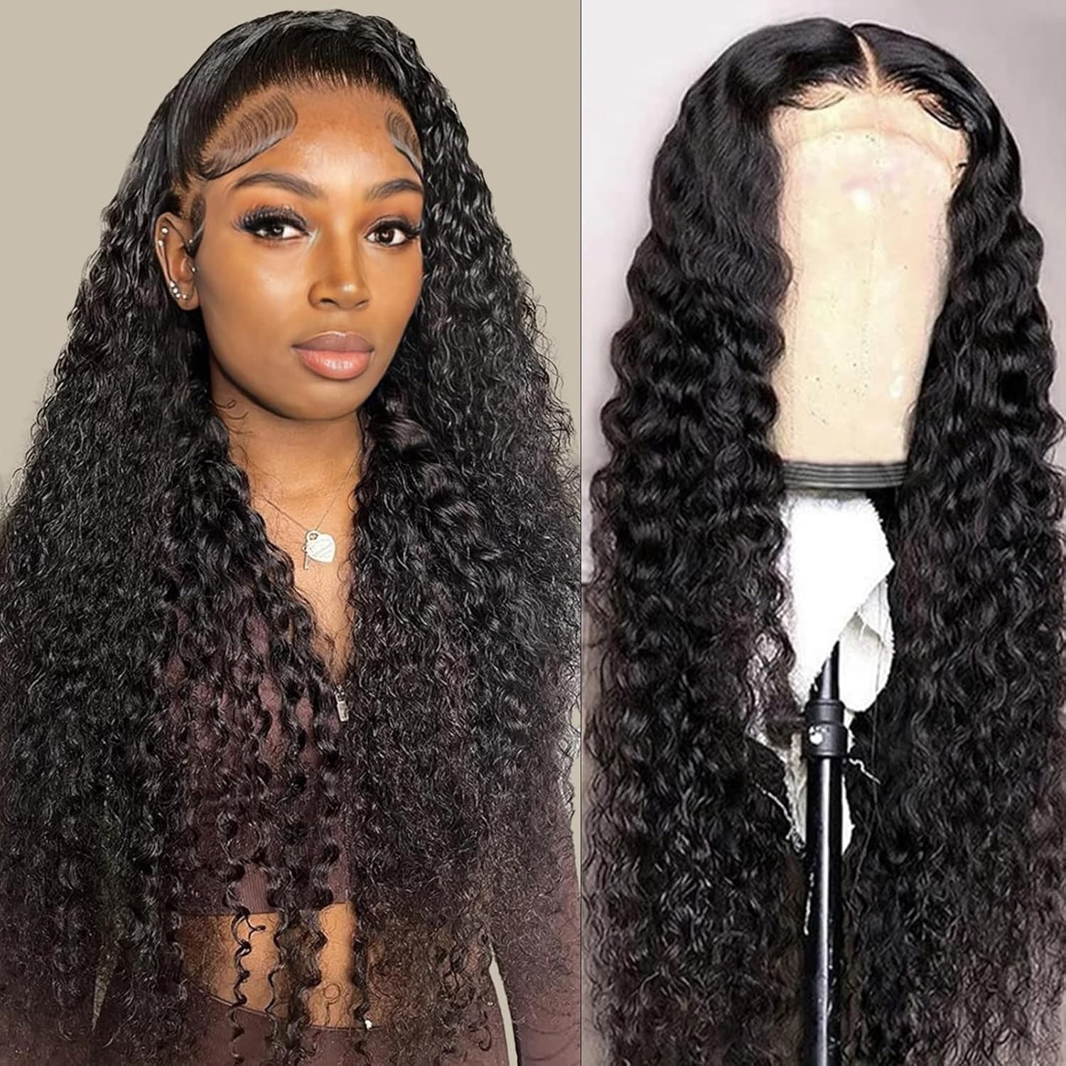 32 Inch 13x6 Deep Wave Lace Front Wigs Human Hair HD Lace Front Wigs Pre Plucked 200 Density Glueless Deep Curly Frontal Wigs for Women