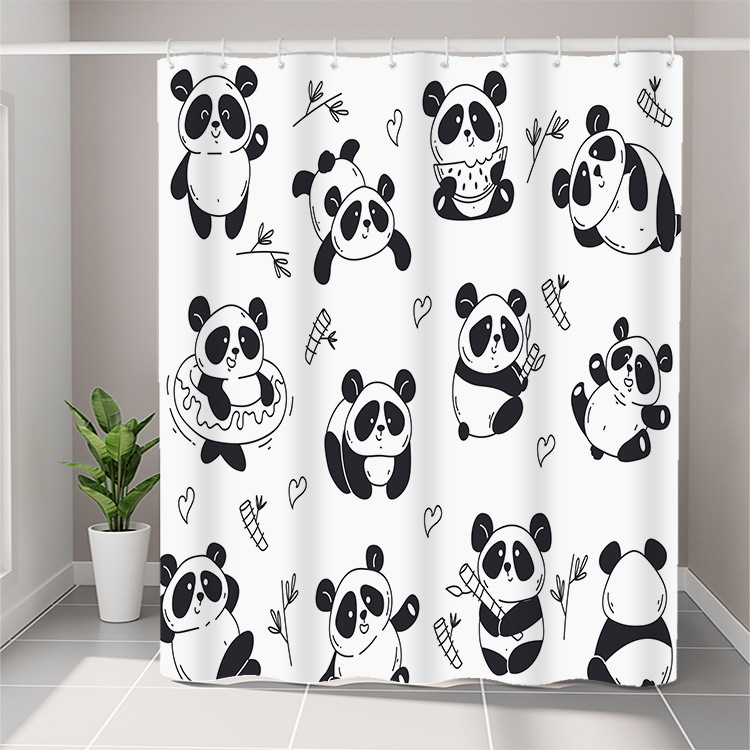 YL-36945 Manufacturer Spot Digital Printed Fabric Shower Curtain Waterproof Thickened Bathroom Partition Curtain with Hook