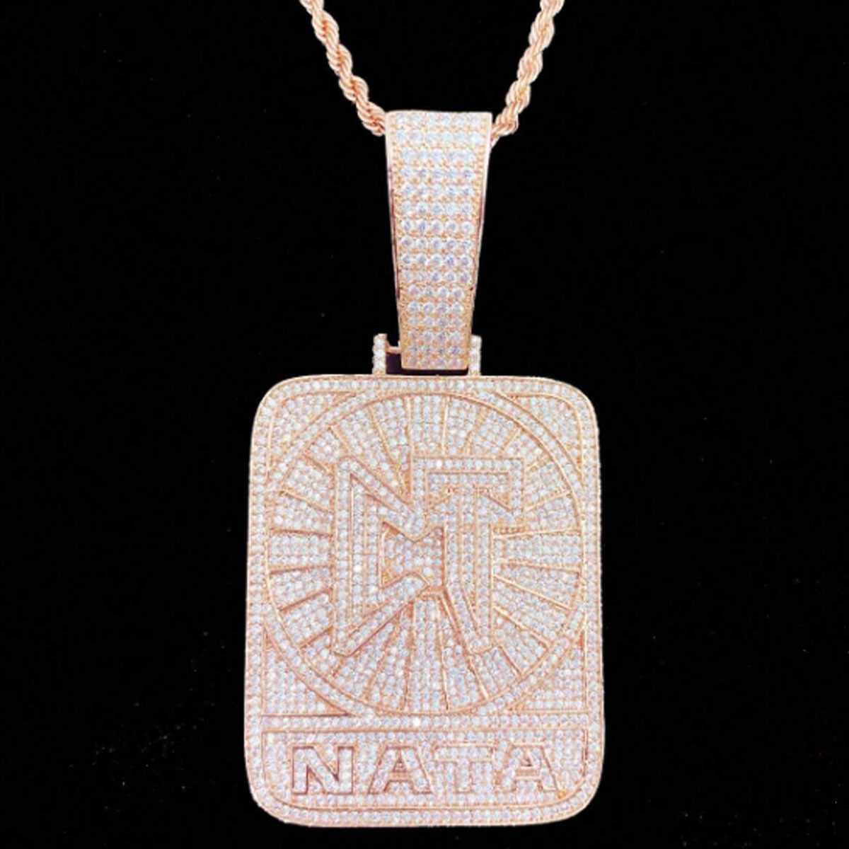 Drip Letter Iced Out CT NATA Necklace Pendant for Men Real Gold Plated Hip Hop Jewelry 241113
