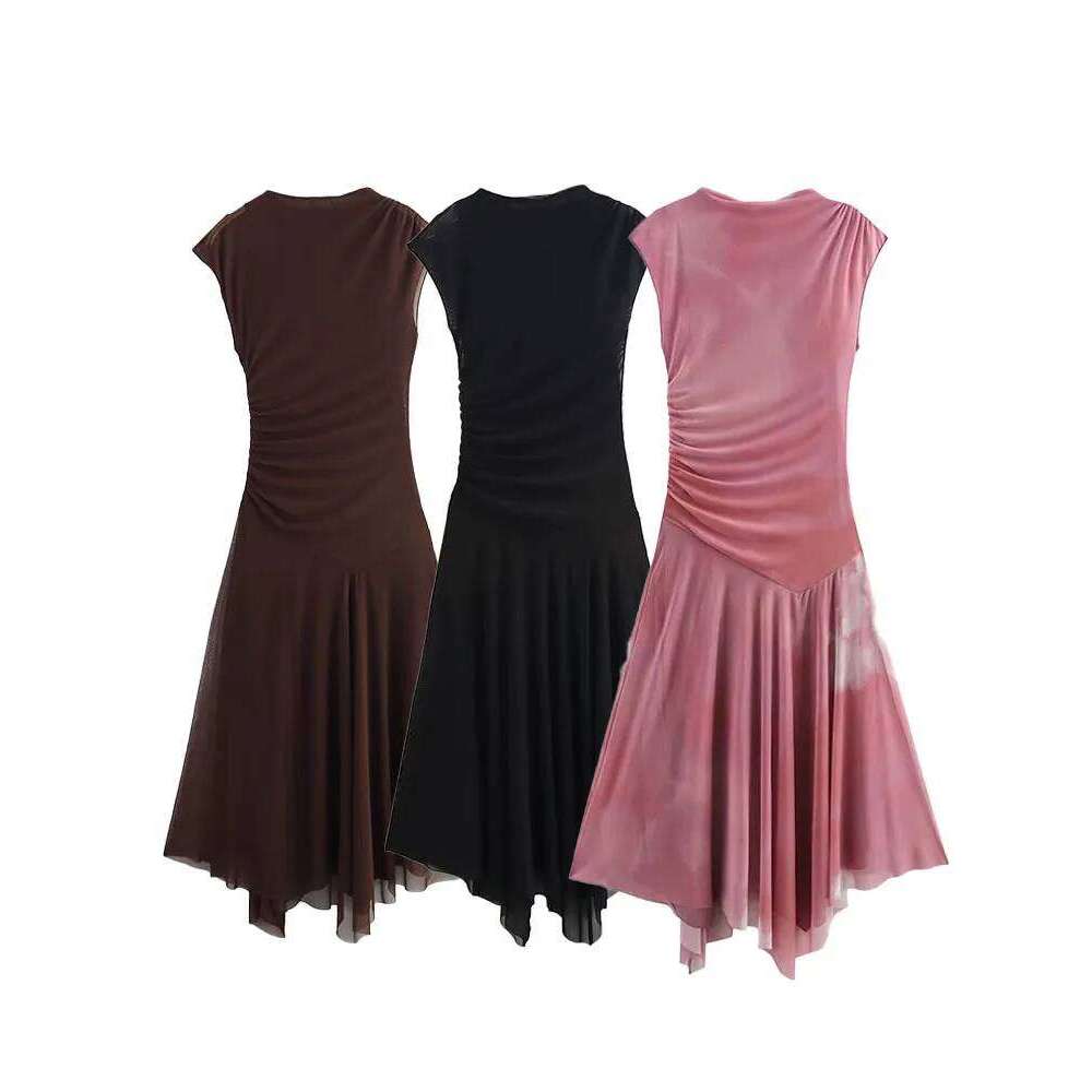 hoodie TRAFZA Women's New Fashion Slim A-Line Dresses Solid O-Neck Sleeveless Folds Female Summer Chic Beach Style Long Dress 3 Color jacket