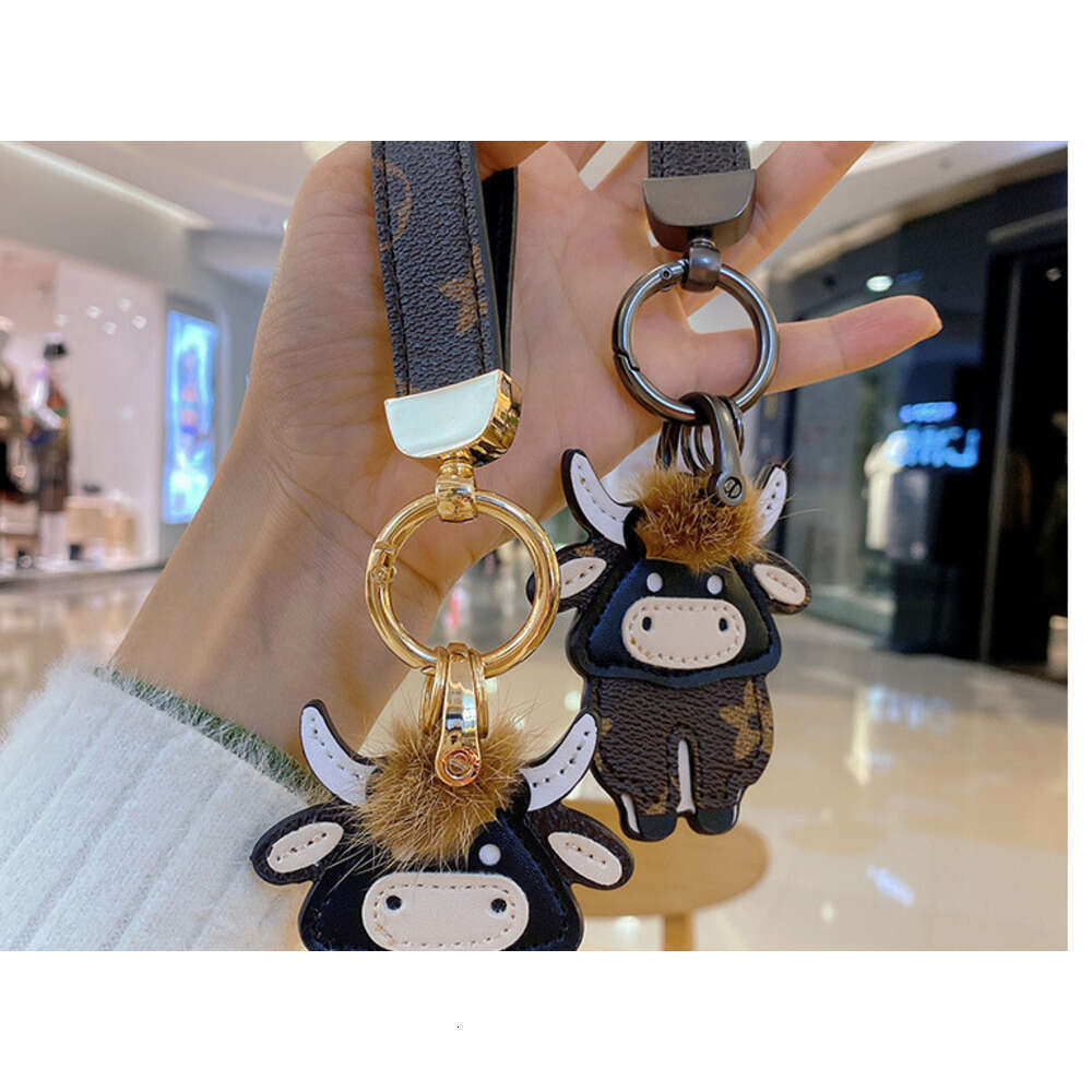 Cartoon Classic Old Flower Cow Keychain Doll Bag Pendant Cute Zodiac Year for Women and Men Couple Backpack Decoration Accessories