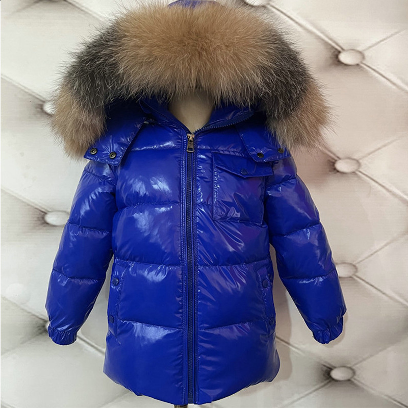 Childrens Winter Down Jacket Shiny Natural Fur Collar Childrens Boys Hooded Coat Baby Girls Warm Snow Clothes Childrens Park 241024