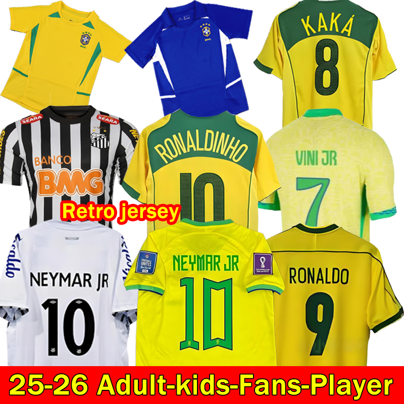 Soccer Jerseys 2025 2026 BraziLS Retro jersey Santos NEYMAR JR VINI JR Endrick Ronaldo PELE Vintage Ronaldinho camisa de futebol brasil Kid kits 1997 1998 2002 2004