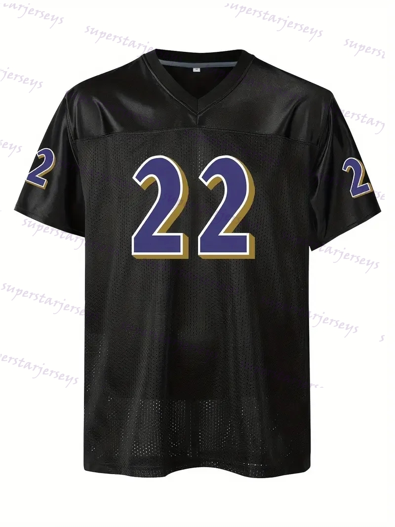22 Derrick Henry Comfy V-Neck Football Jersey Black Mesh Embroidery for Training and Competition Breathable Moisture-Wicking American Football Shirt