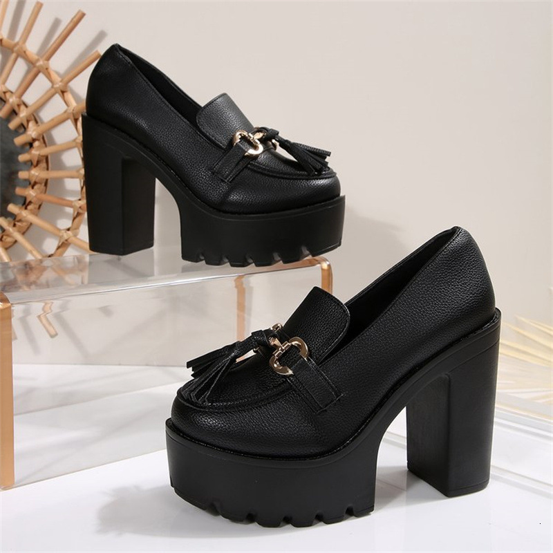 2025 Summer Leather Comfortable Spring Autumn Waterproof Platform Chunky Heel New High Heels Women's Single Shoes Large Size ddmymoon