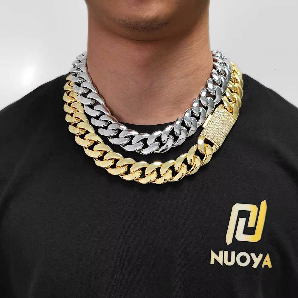 Unisex Hip Hop Jewelry 18K Gold Plated Brass Cuban Link Chain with Diamond Clasp Heavy Miami Cuban Chain Necklace for Gifts