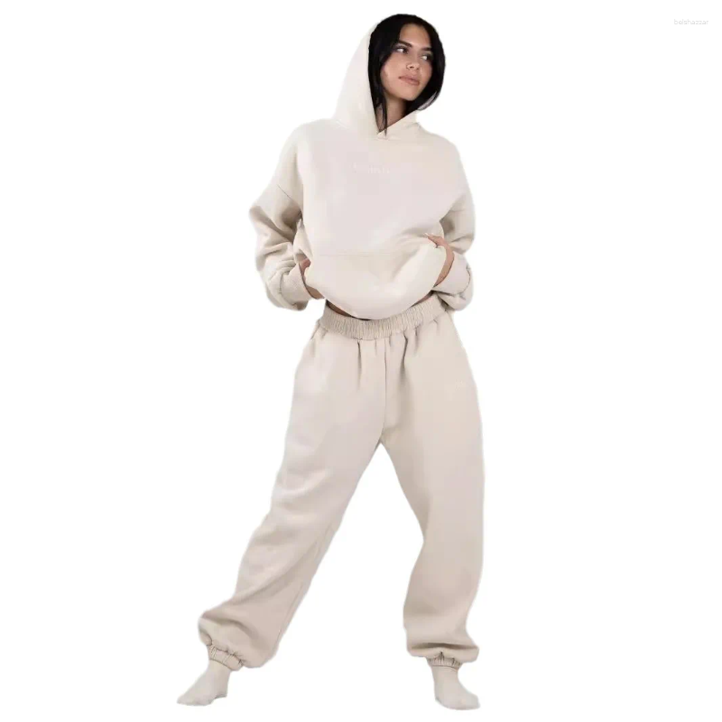 Women's Two Piece Pants Comfrt In Matching Sets Tracksuit Women Hoodies Pullover Solid Pocket Sweatshirts High Waist Pencil Pant Jogger Set
