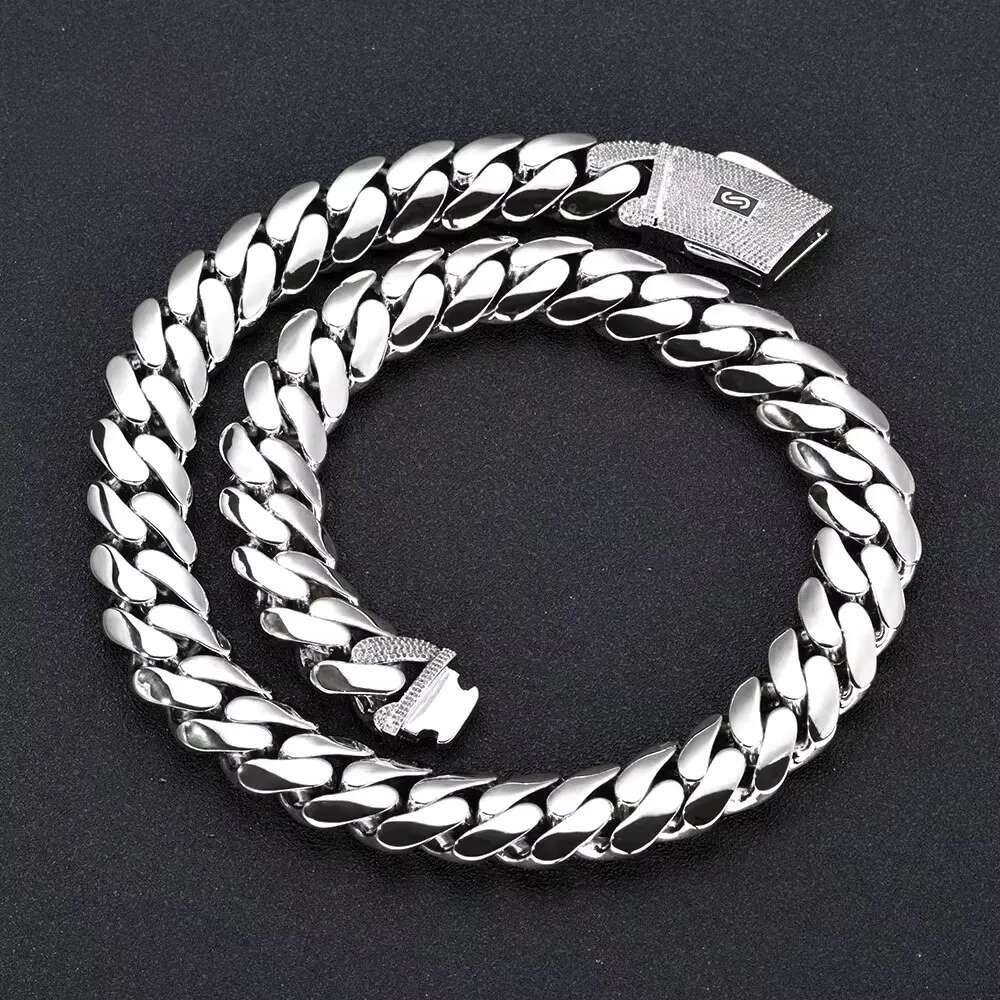 NUOYA High Quality 14K Monaco Sier Link Necklace Iced Out VVS Moissanite Clasp Smooth Cuban Chain Jewelry