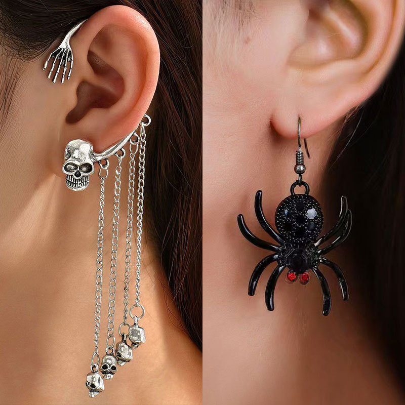 2025 Gothic Spider Skull Tassel Earrings Dark Halloween Drop Jewelry for Women Punk Animal Statement Dangles