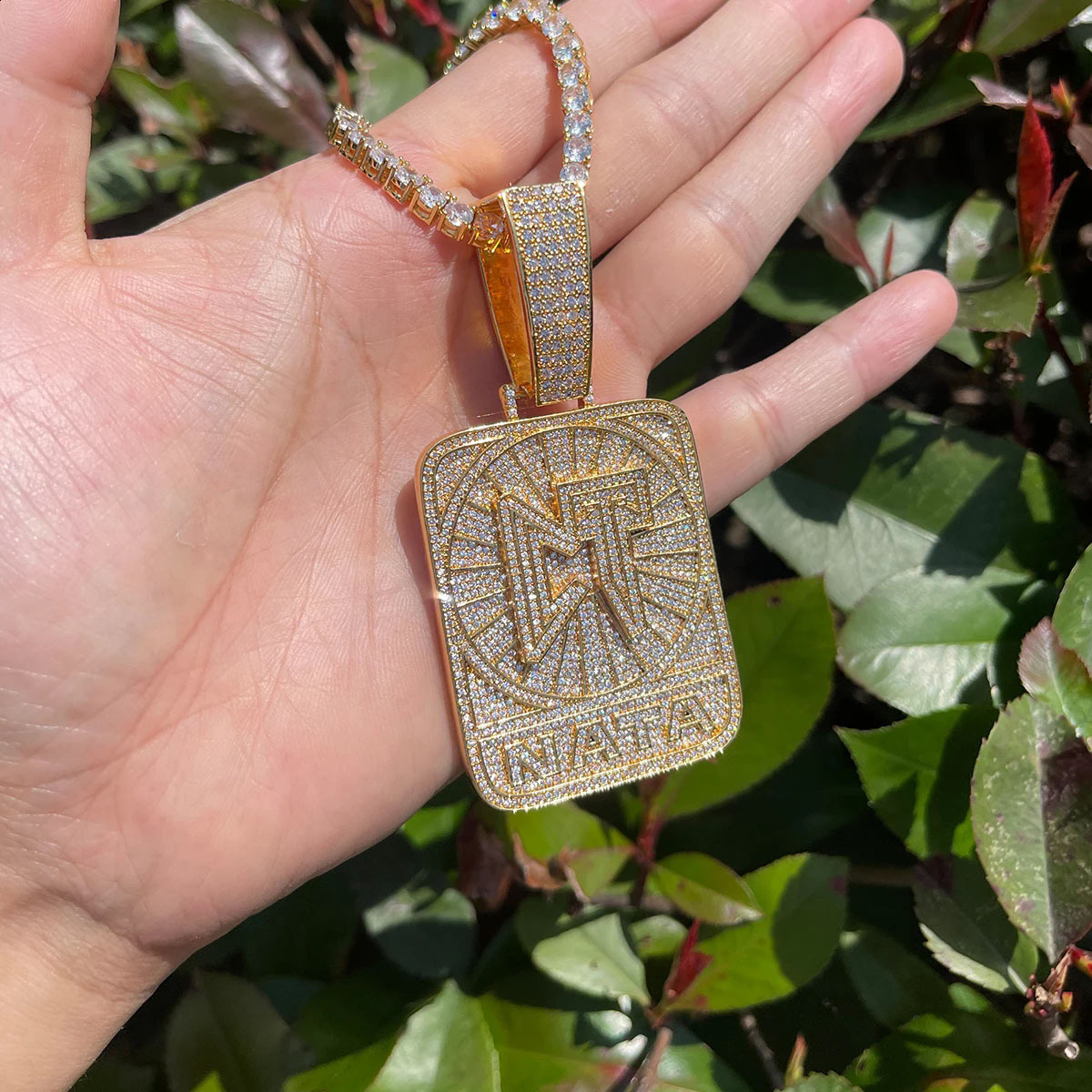 Drip Letter Iced Out CT NATA Necklace Pendant for Men Real Gold Plated Hip Hop Jewelry 241113