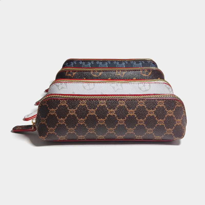 Simple Printed Pattern Brown Classic Vintage Leather Pencil Case Large Capacity Pencil Bag Bun Style 250818
