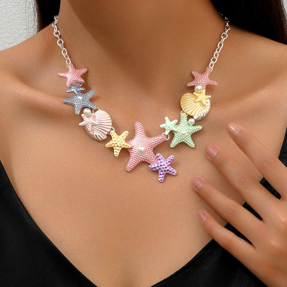 Ins Star Shell Long for Women Versatile High-end Pearl Inlaid Oil Drip Collarbone Chain Necklace