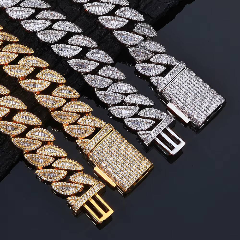 NUOYA 20MM Full Iced Out Cuban Chain Necklace Mixed Baguette Round Cubic Zirconia Inlay Hip Hop Luxury Jewelry