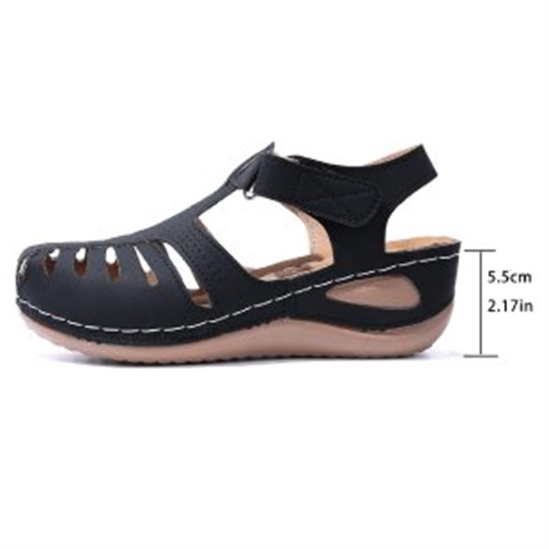 2025 New Large Size Women's Closed Toe Hollow One-Strap Wedge Roman Style Sandals for Women ddmymoon