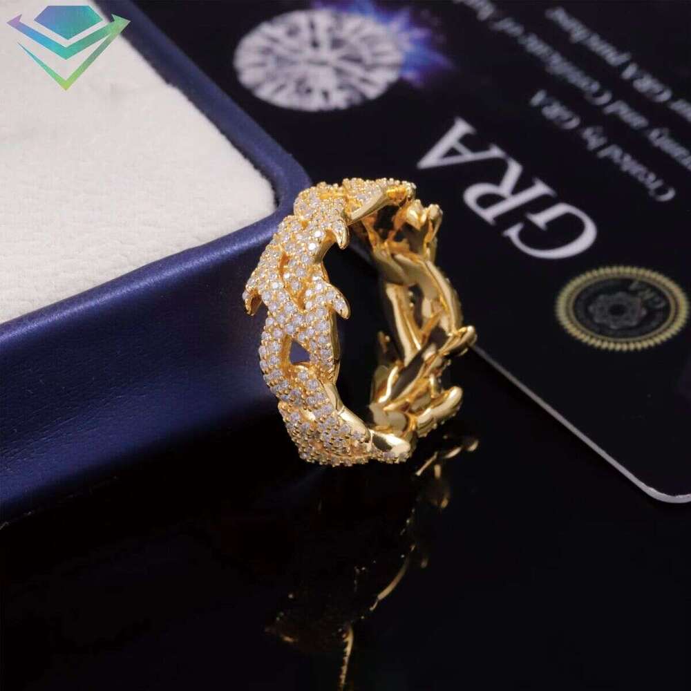 Fashion Jewelry Iced VVS Diatoeous Earth Sier Plated Spike Hip Hop Unisex Cuban Ring
