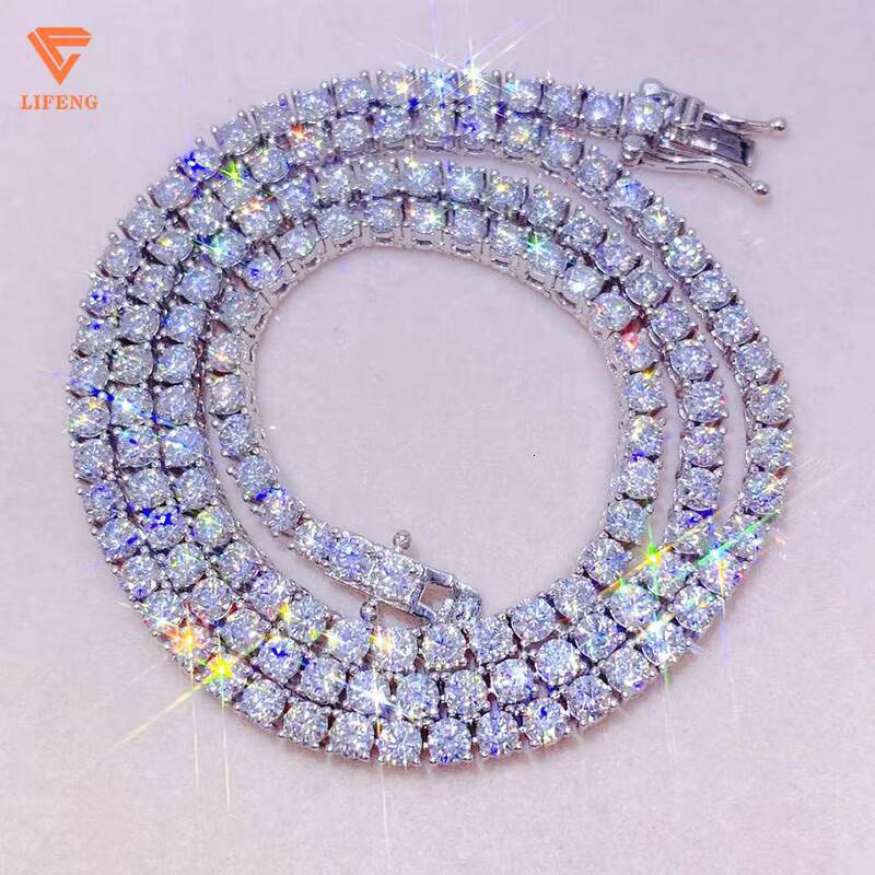 Lifeng 5 mm Hip Hop Tennis Chain Necklace for Women 925 Sterling Silver Chain VVS Moissanite Diamond Rose Gold Tennis Chain