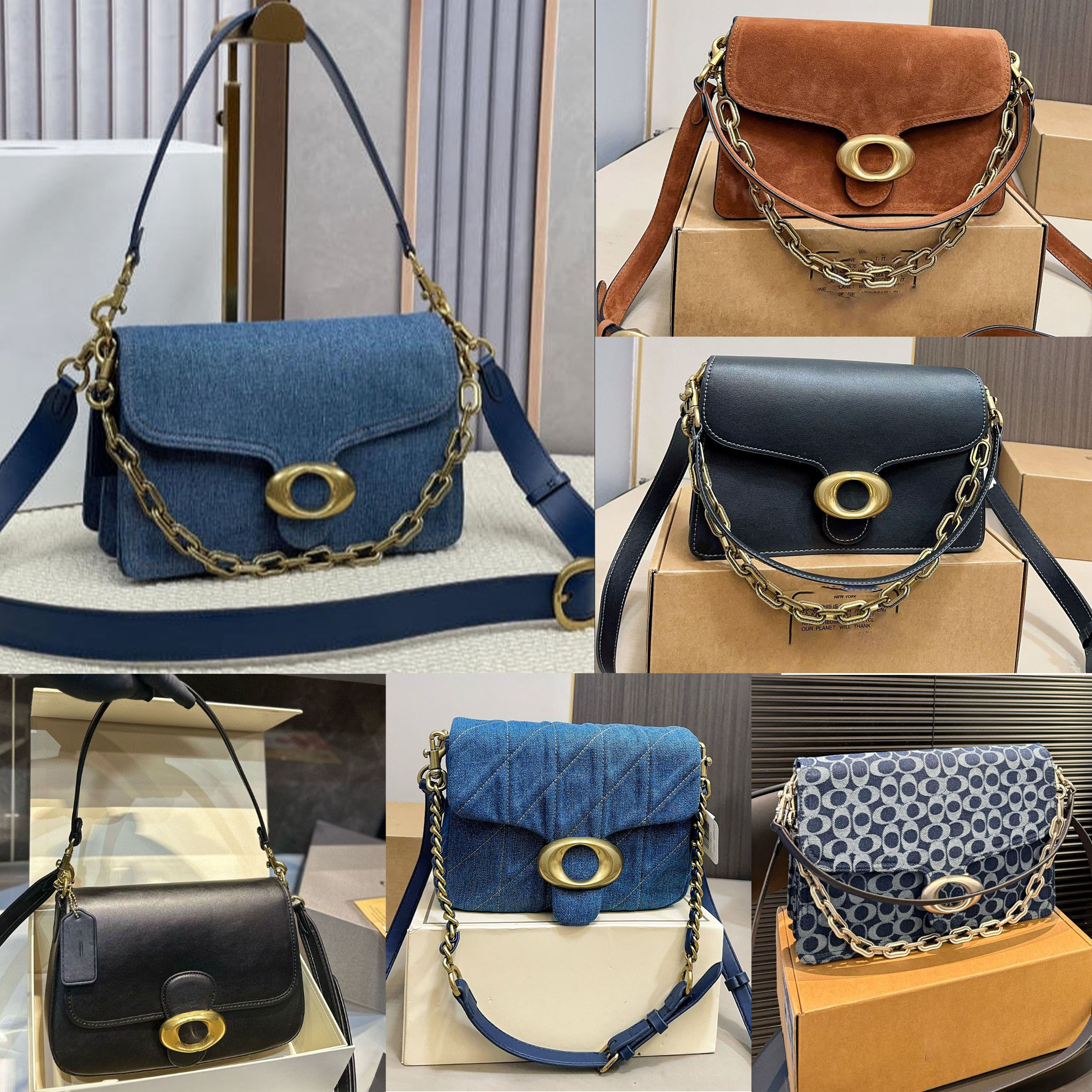 designer bag tote bag women's handbag Denim Bags Tabby crossbody shoulder bag leather pattern stitching classic fashion large capacity Golden Chain Bar Canva bag 003